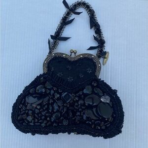 VTMary Frances Black Beaded Evening Clutch with Vintage  Metal Frame🖤⭐️🖤⭐️🖤